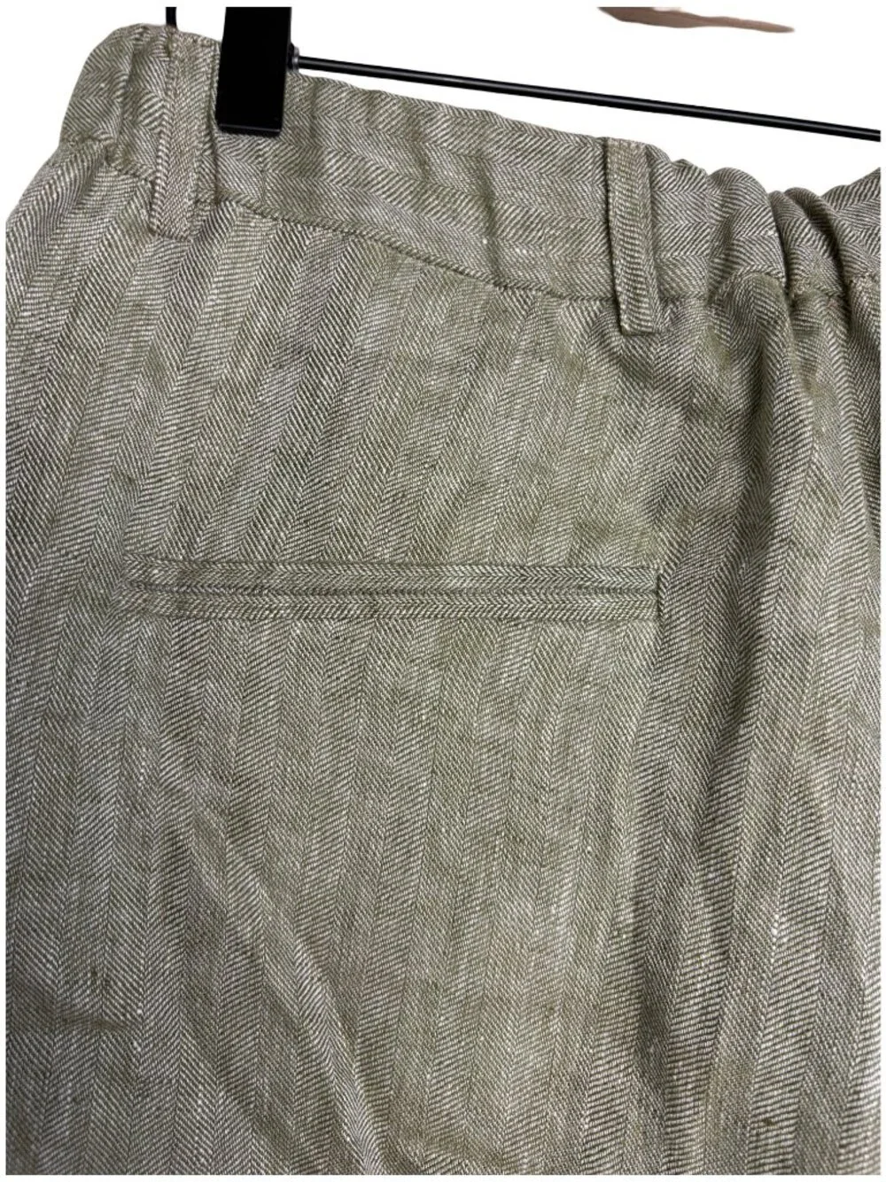 NOHOW Linen Drawstring Casual Pants Men Green Relaxed Straight Leg Size EU 50